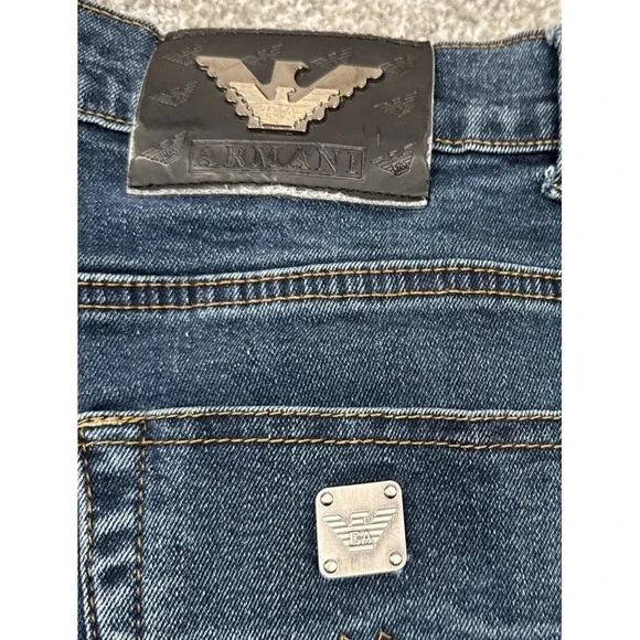 Armani Jeans Mens Jeans 33x28 Dark Wash Blue Straight Leg Designer Denim - Picture 9 of 16